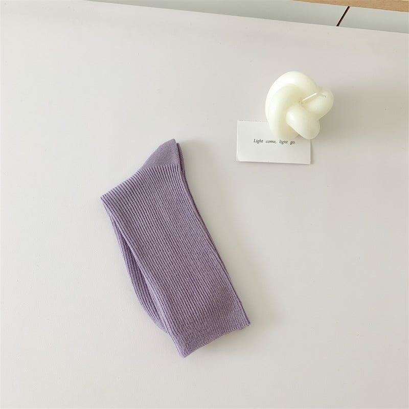 Pure And Candy Color Cotton Women's Mid-calf Length Sock