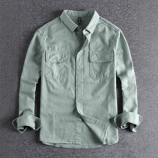 Simple Lapel Art Workwear Shirt Men's Washed Breathable Comfortable All-match Youth Long Sleeve Shirt