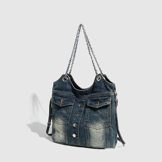 Stor Kapacitet Fashion Denim Taske Retro Skuldertaske