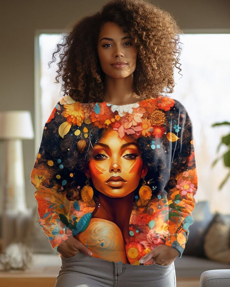 Polyester Women's Round-neck Long-sleeved Sweater Printing