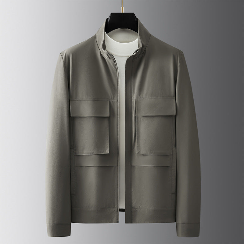 New Stand Collar Multi-pocket Fashion-black Cargo Jacket Coat