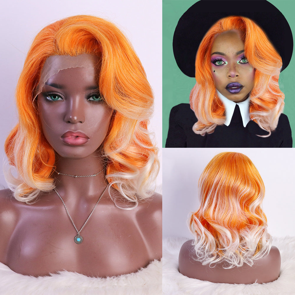 Fashion Chemical Fiber Orange White High Temperature Silk Lace Wig