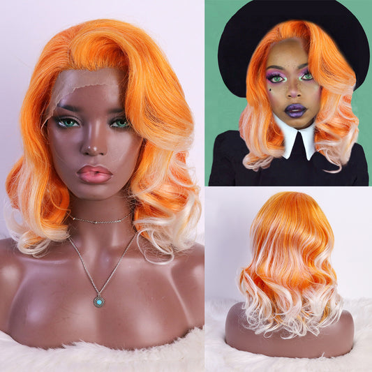 Mode Kemisk Fiber Orange Hvid Høj Temperatur Silke Blonde Paryk