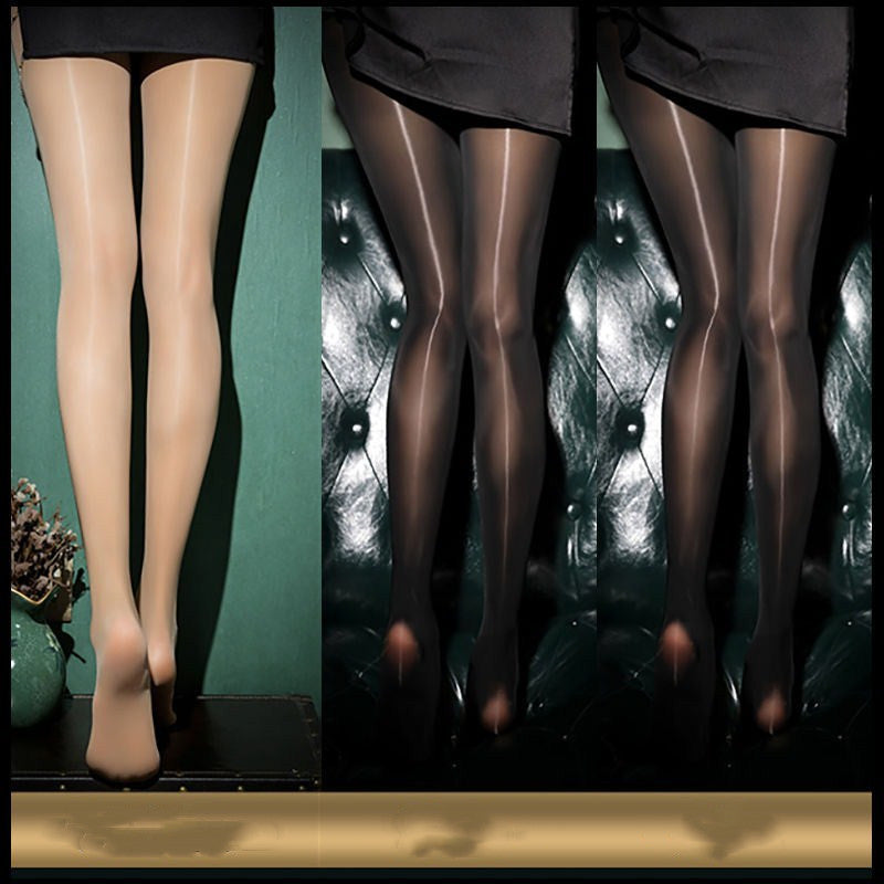 Black Sexy Oily Stockings Women's Summer Ultra-thin Pearl Shiny Gold  Crotch Bottoming Panty Socks Net Red Tide
