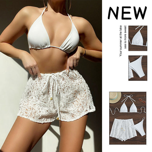 Sheer Mesh Halter-neck Tie-front Push-up Bikini