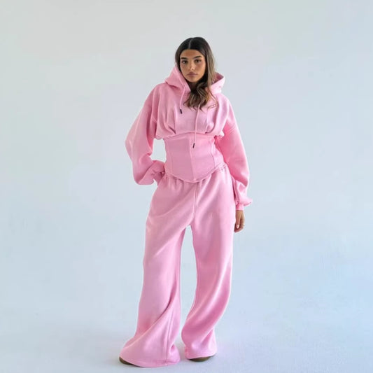 Womens Slim-fit Hoodie And Pants Two-piece Set