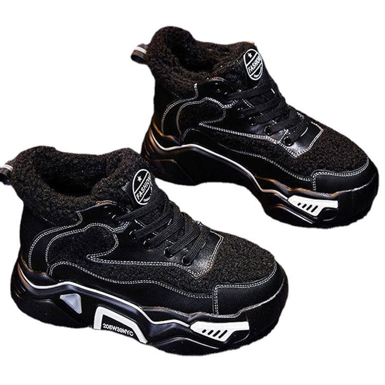 Women's Wedge Round Toe Fleece Warm Sports Padded Shoes