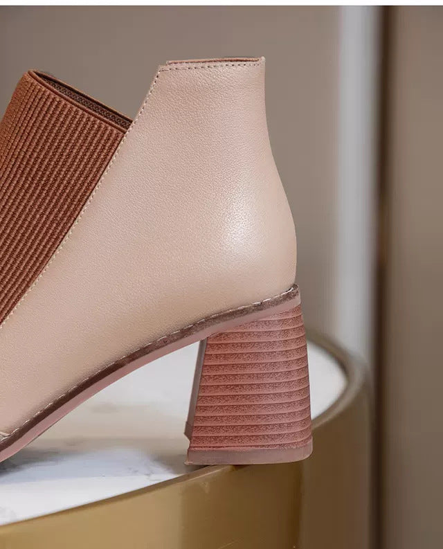 Chunky Heel Short Boots Simple Elastic Mid-heel