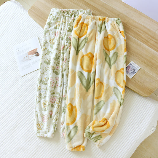Women's Autumn And Winter Fleece-lined Thick Coral Fleece Warm Pants Flannel Home Pants
