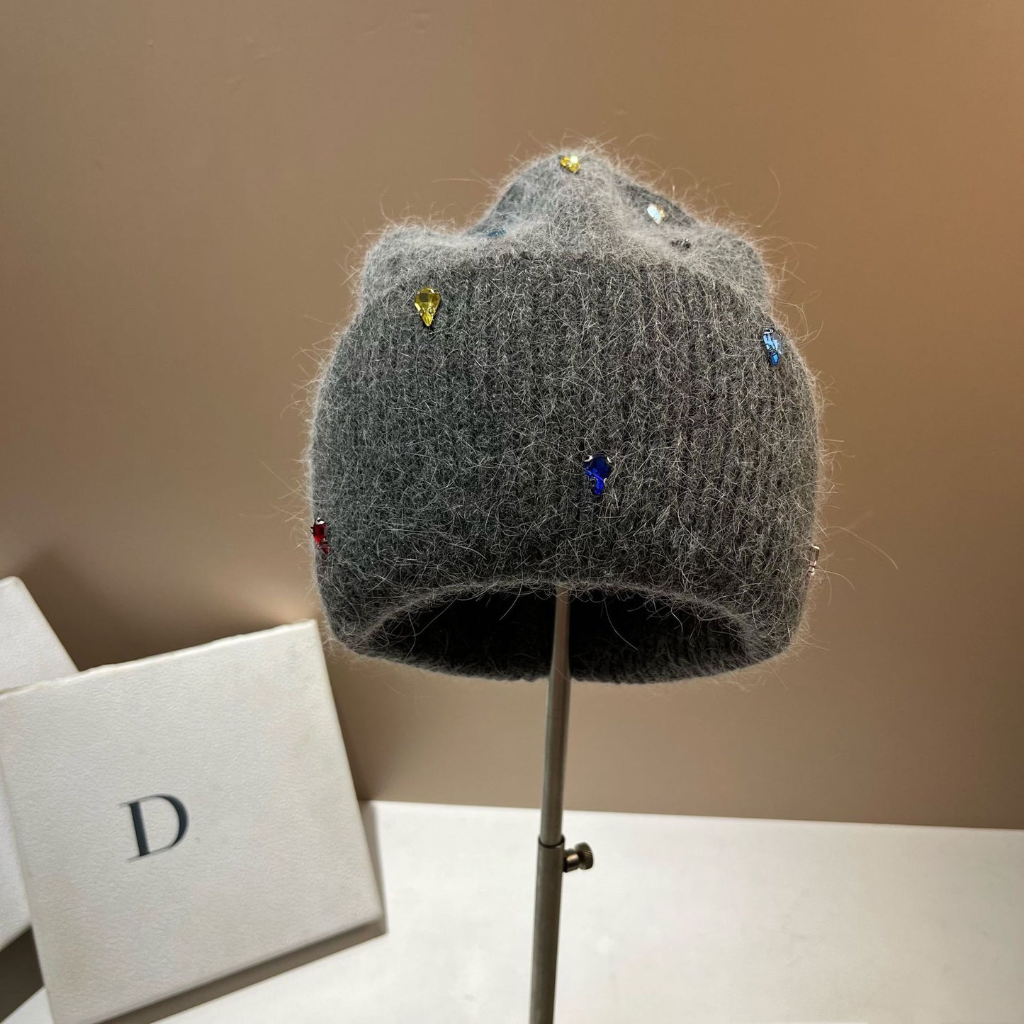 Color Diamond Light Luxury Winter Rabbit Hair Knitted Hat Personality Colorful