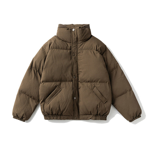 Solid Color Small Plaid Stand Collar Japanese-style Retro Cotton-padded Jacket For Men