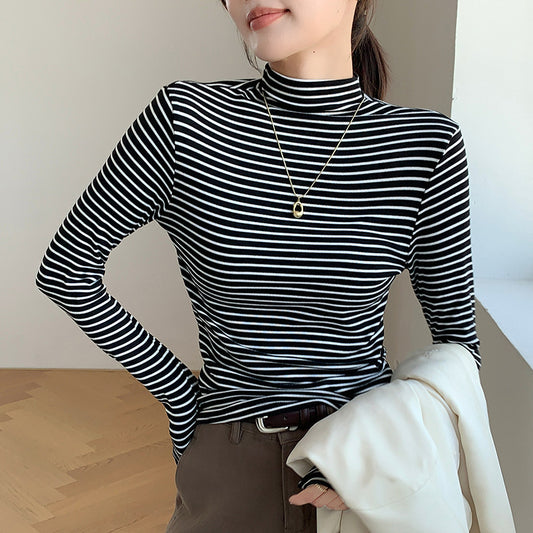 Halvkrave Pinstriped Langærmet T-shirt
