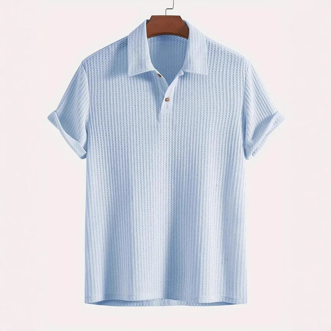 Men's Coat Lapel Rhombus Knit Casual Loose Short Sleeve Shirt