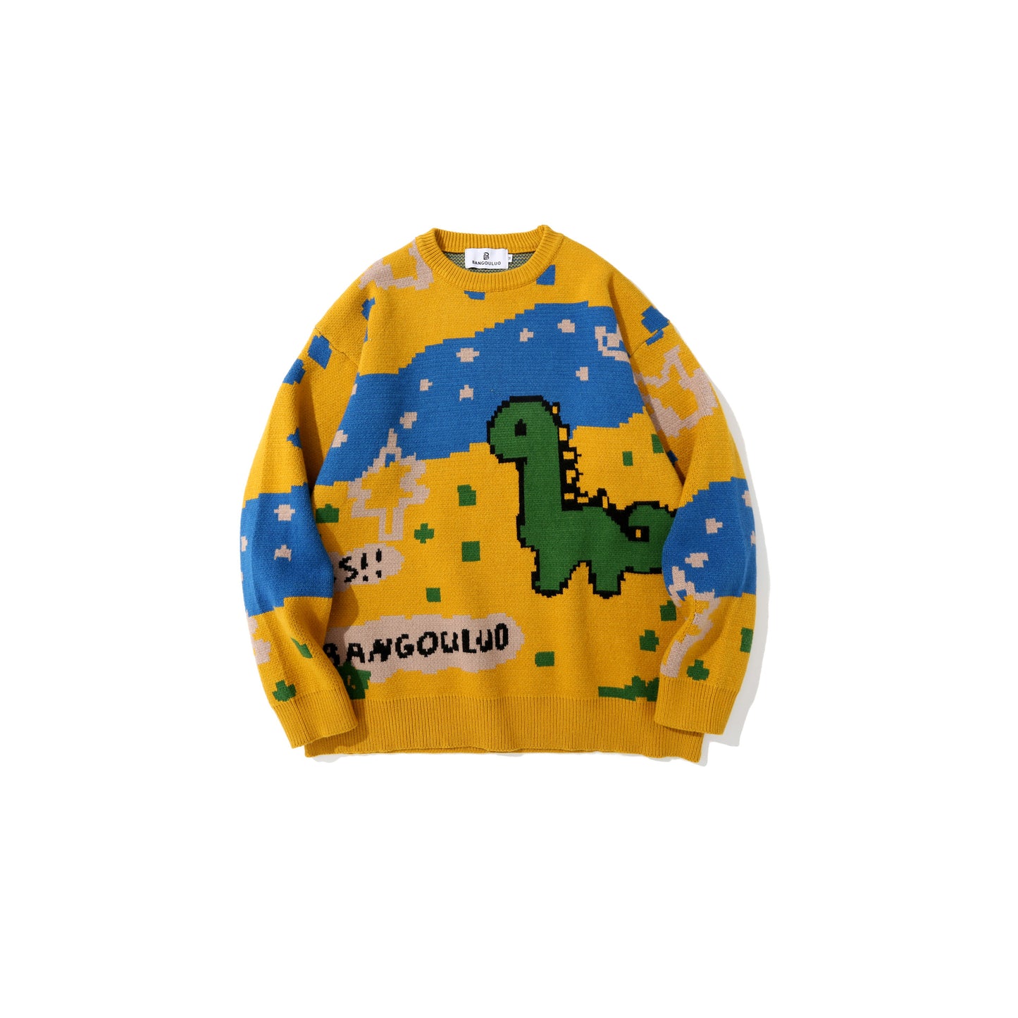 Men's Round Neck Dinosaur Print All-match Casual Loose Sweater