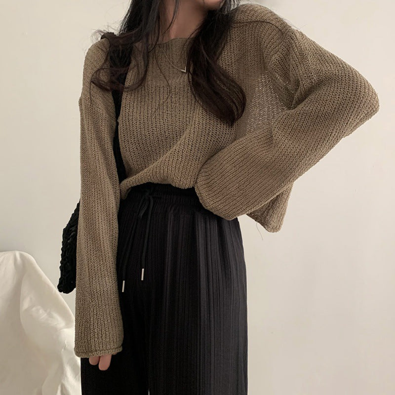 Knitted Sun Protection Shirt Loose Short Loose Pullover Blouse