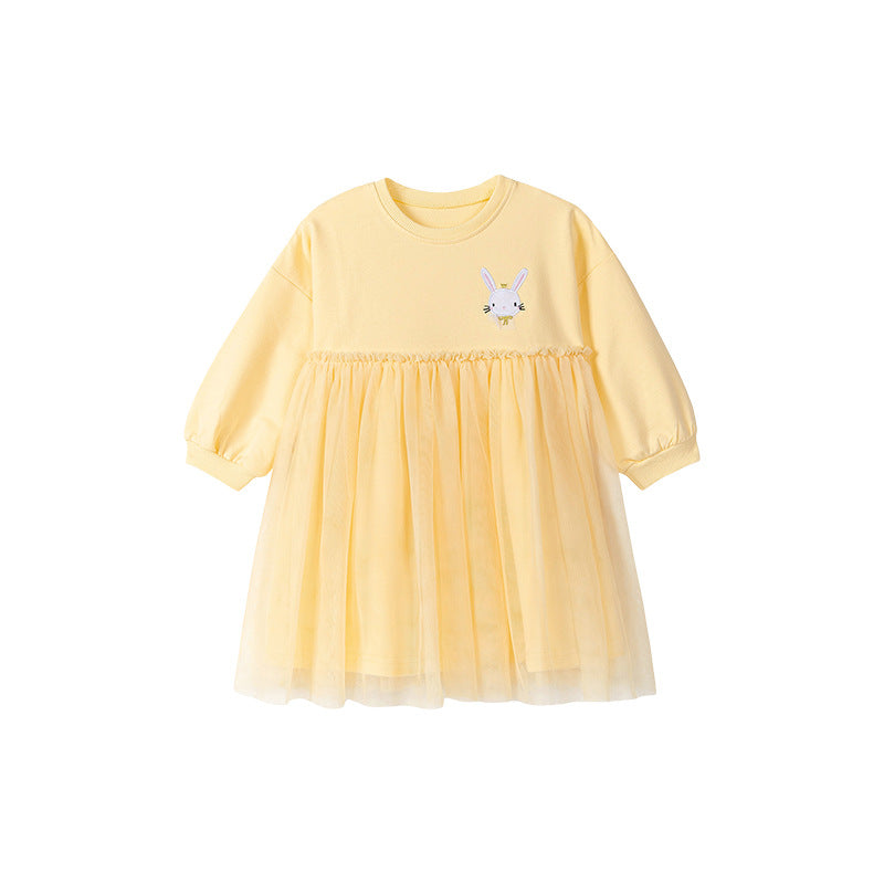 Cartoon All-Cotton Mesh Dress For Girls