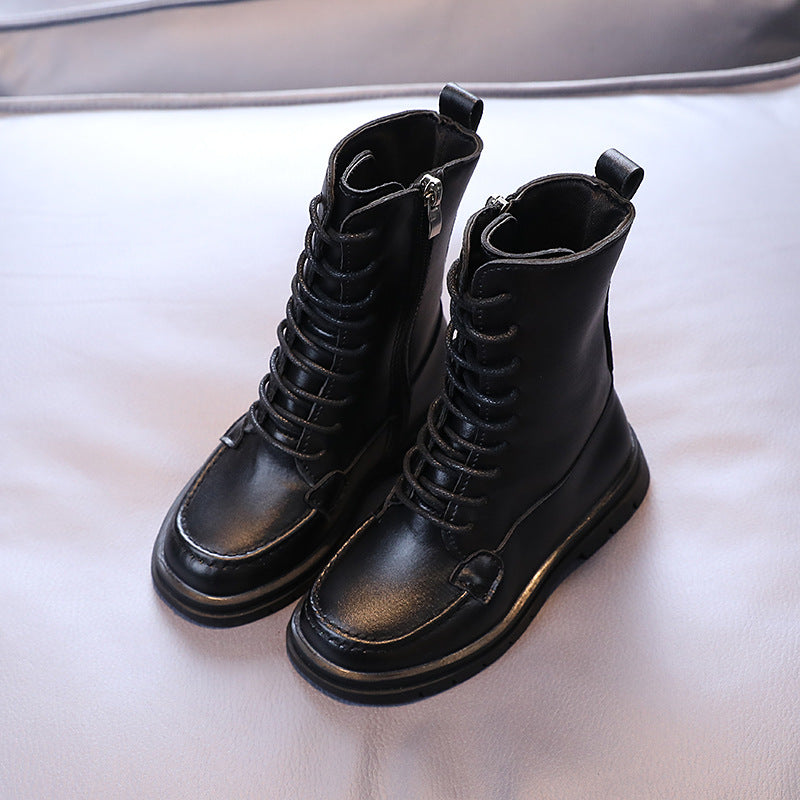 Single Boots All-match British Style Mid-tube Short Boots Medium And Large Children's Boots Children