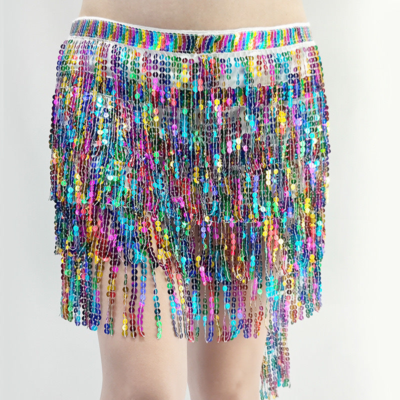 Belly Dance Four Layers Tassels Waist Chain Sequin Dress Female