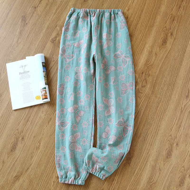 Women's Fashionable Cotton Double-layer Yarn-dyed Close-up Pajama Pants