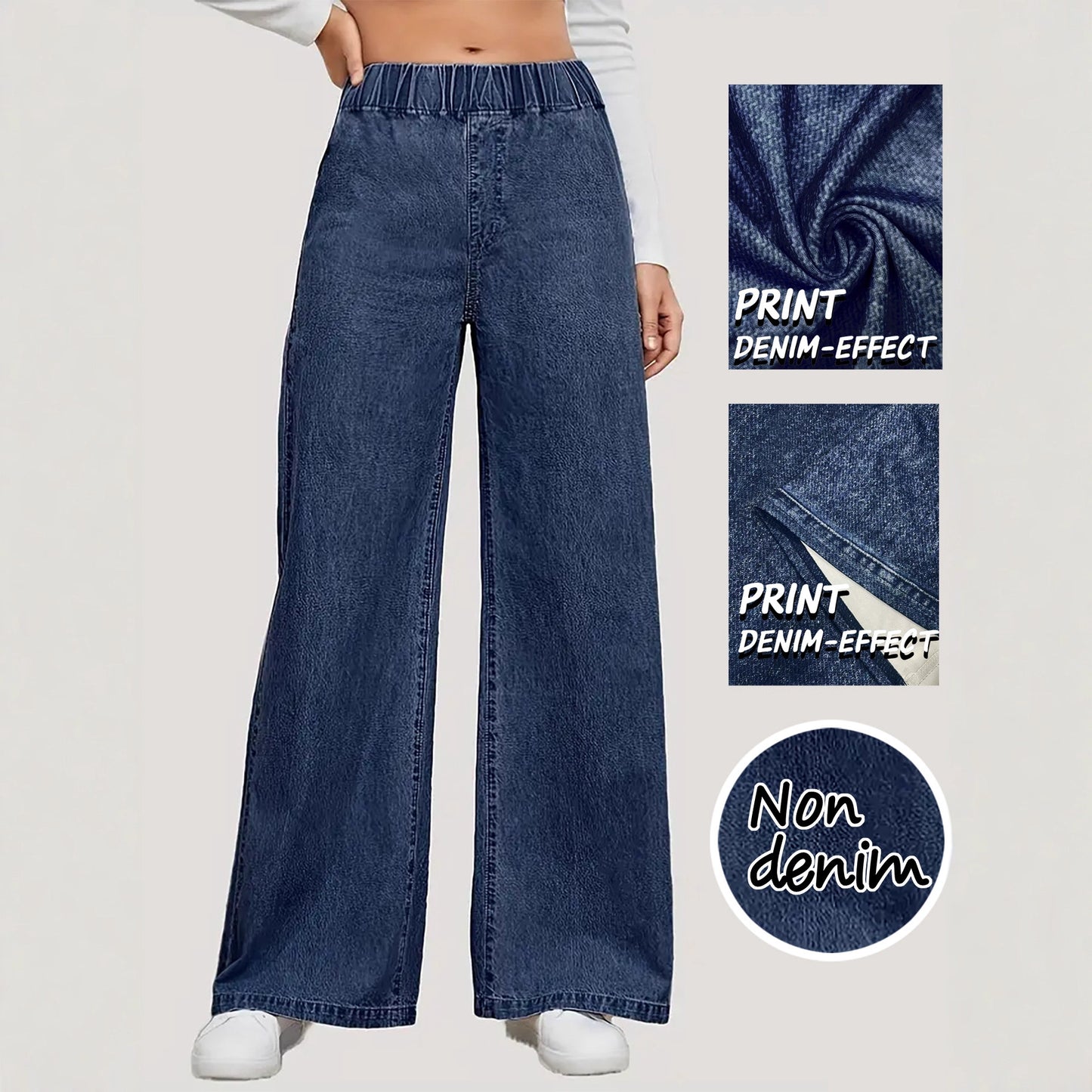 Womens High-waisted Straight-leg Faux Denim Wide-leg Pants