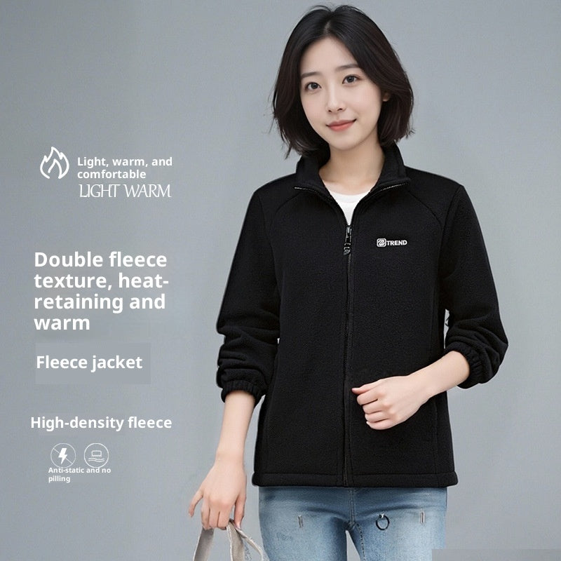 Fleecelined Polar Fleece Jakke Varm Ståkrave Cardigan