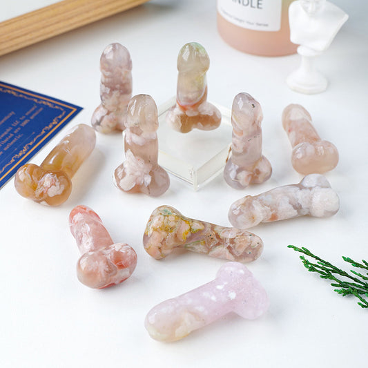 Natural Sakura Agate Ore Carving Crafts