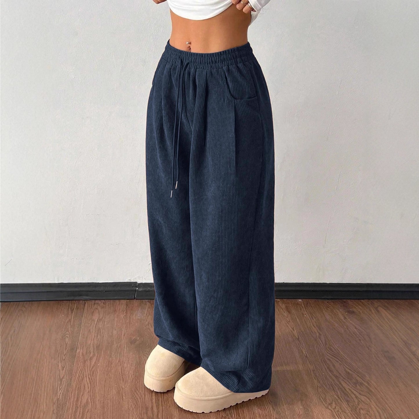 Corduroy Wide-leg Pants For Women Loose-fitting Figure-flattering And Drapey Casual