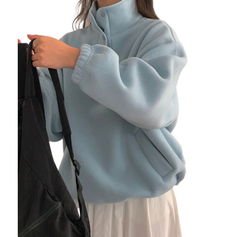 Stand Collar Fleece Loose Sweater Top