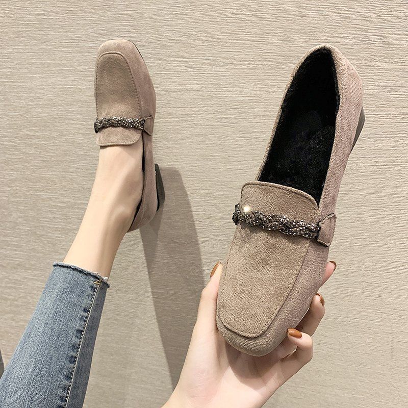 Women's Shoes With Rhinestone Square Toe Mid-heel Chunky Heel Shoes