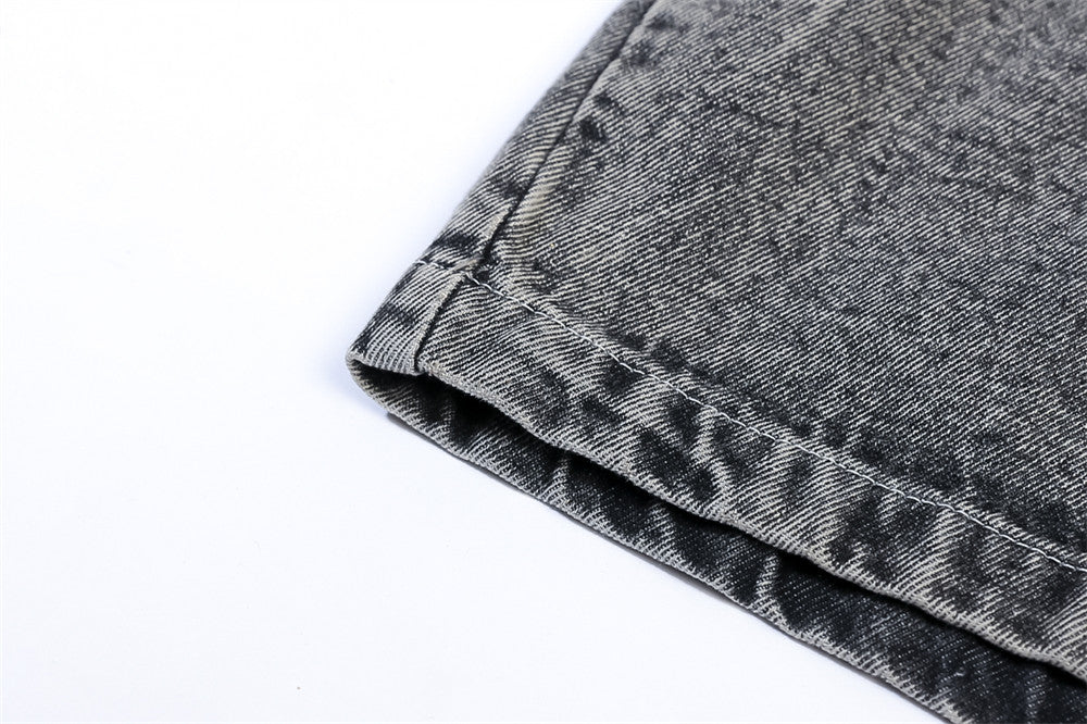 Washed And Worn Worn Hole Denim Shirt Jacket