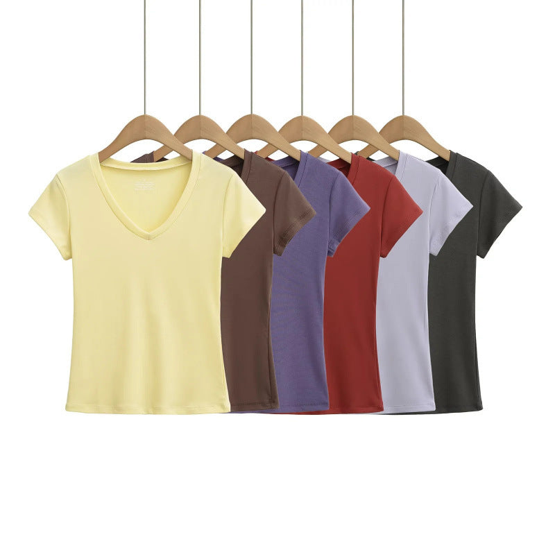 Silk Short-sleeved T-shirt Women's Short Waist-controlled Top