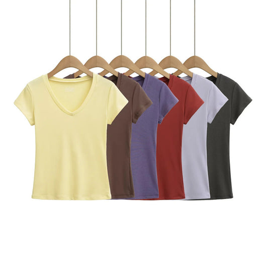 Silk Short-sleeved T-shirt Women's Short Waist-controlled Top