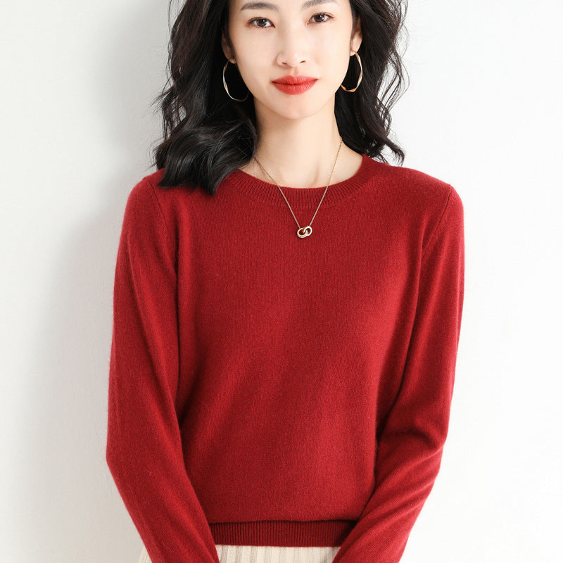 Slim Fit Solid Color Round Neck Base Pullover Sweater