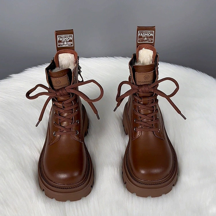 Fur Integrated Thick Bottom Female Winter Fleece-lined Cotton Boots