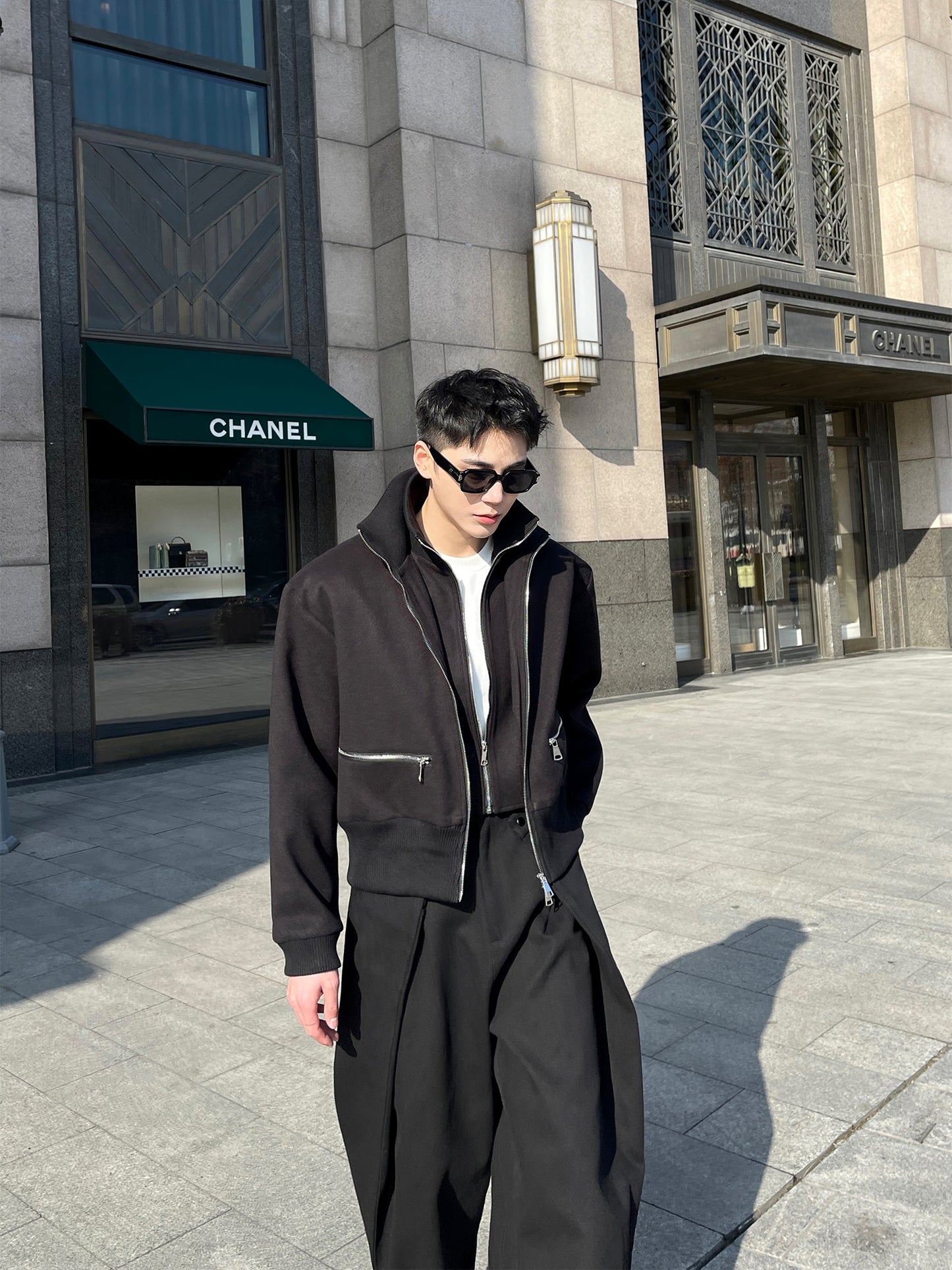 Fashion Black Double Layer Short Casual Jacket