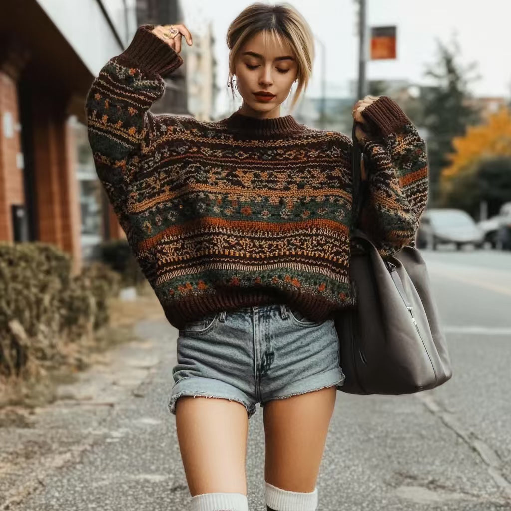 Womens Chunky-knit Crew-neck Sweater