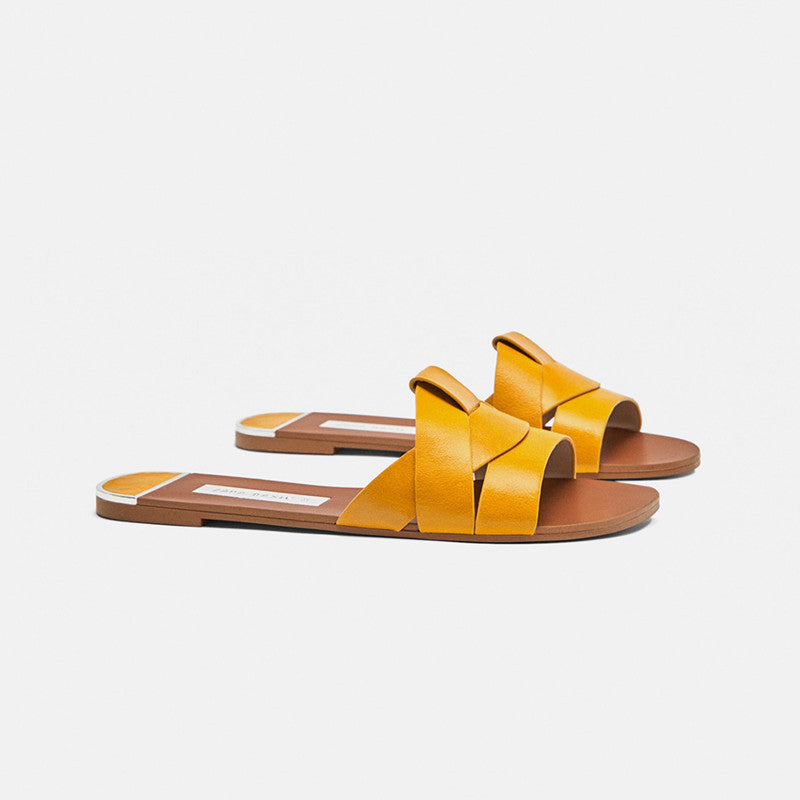 Women's Cross Leather Flat Sandals