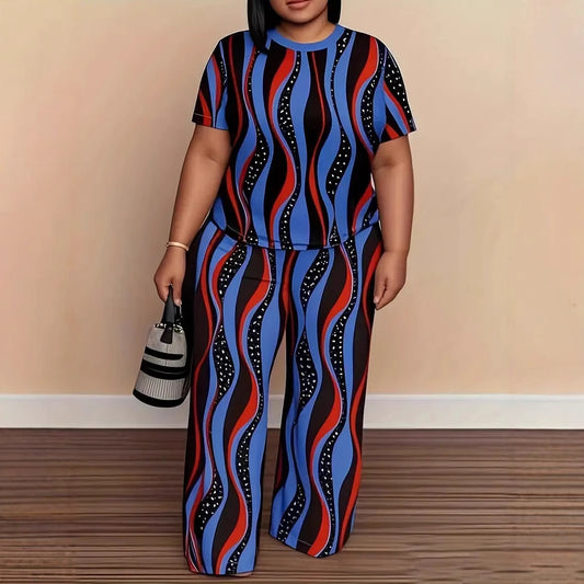 Womens Dynamic Ripple Blue And Orange Color-Block Set