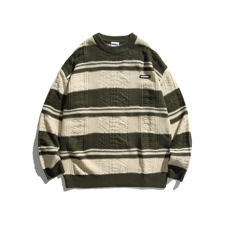 Mixed Color Stripe Pullover Sweater Japanese Style