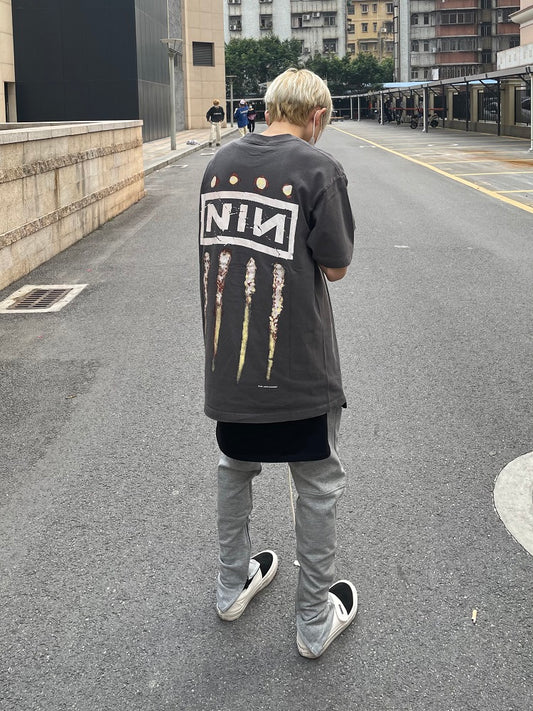 Rock Band Retro Washed Distressed Short Sleeve Tee Men