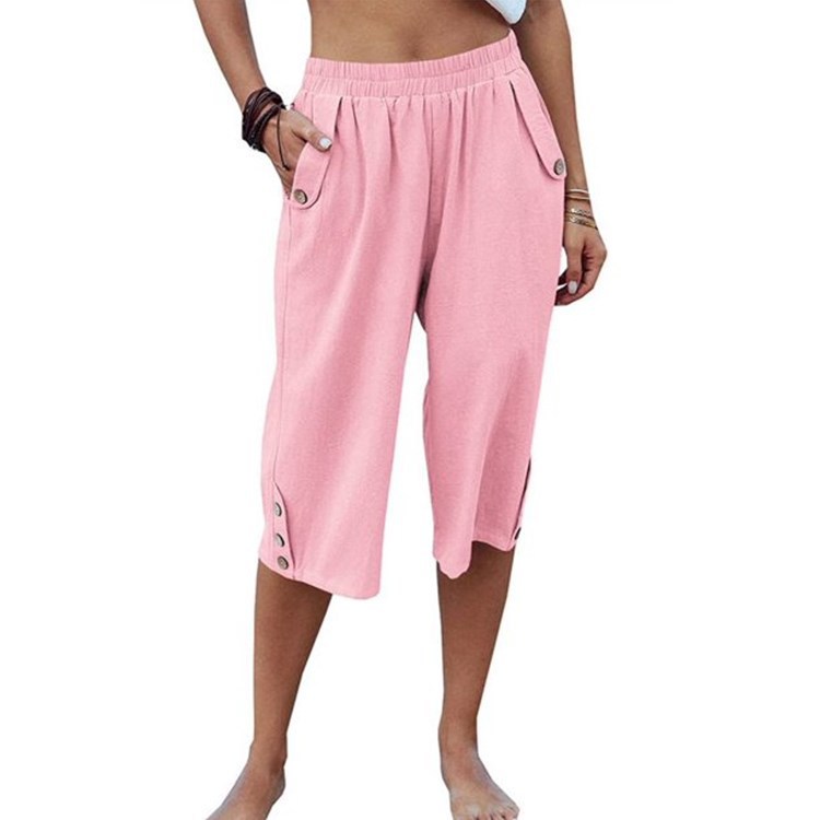 Solid Color Sports Casual Cropped Pants Cotton Linen Loose Women's Pants
