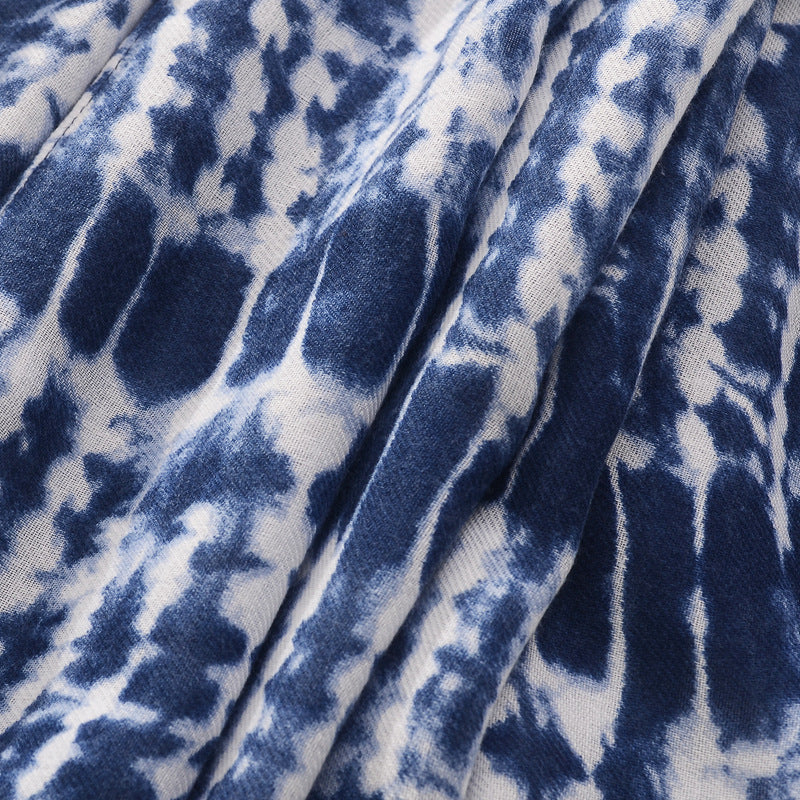 Blue And White Tie-dyed Cotton And Linen Feel Scarf Retro Artistic Travel Sun Protection Shawl
