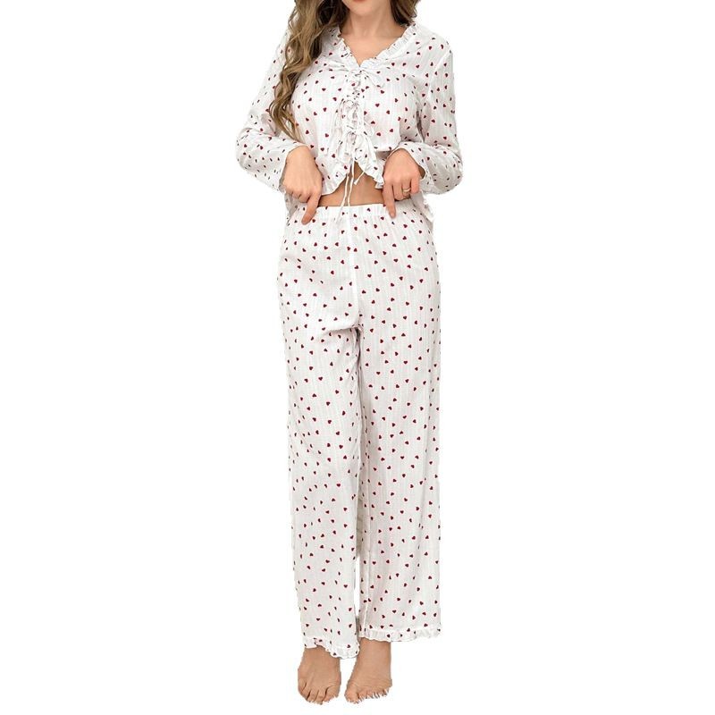 Sweet Heart-Print Pajama Set For Women
