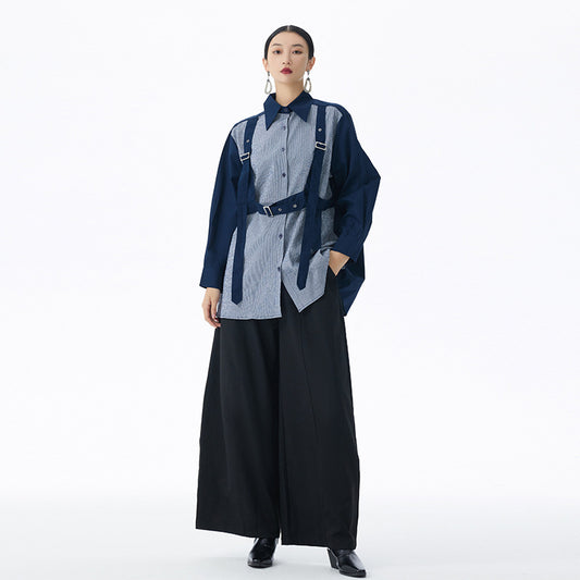 Vintage Strappy Contrast-Color Sophisticated Shirt For Women