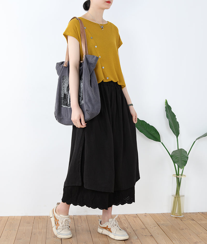 Lace Stitching High Waist Women's Mid-length Pantskirt