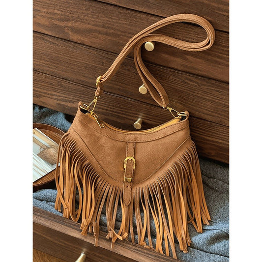 Maillard Brown Tassel Retro Versatile Crossbody Bag