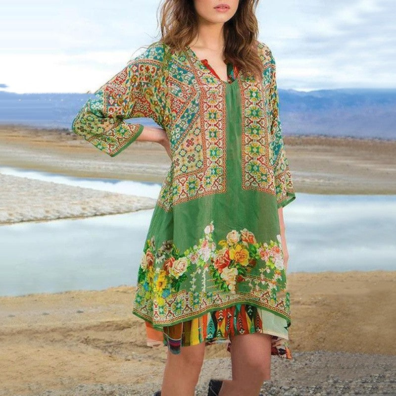 Women's Sweet Printed V-neck Dress