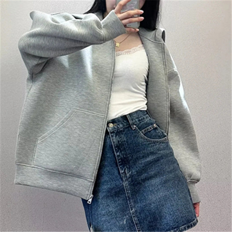 Idle Style Casual Zipper Gray Air Cotton Sweater For Women