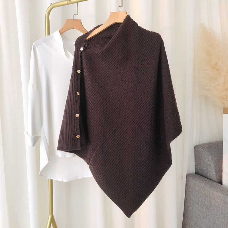 New Knitted Shawl Cloak Buckle Wool Plaid Scarf Women's All-match Warm Large Cape