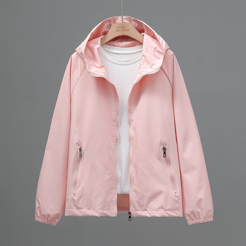 Women's Cropped Casual Loose Plus Size Hooded Thin Shell Jacket